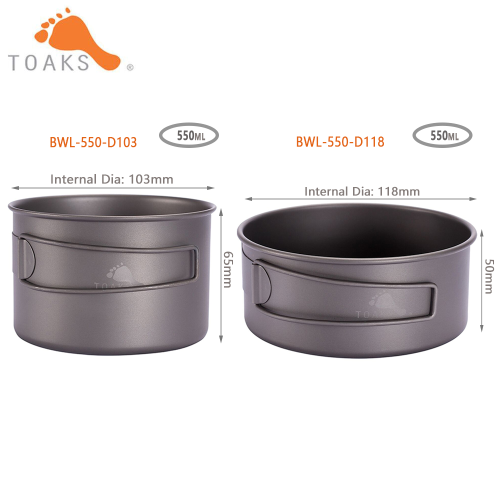 Camping Cooking Set Lightweight - TOAKS BWL-550 Camping Titanium Bowl with