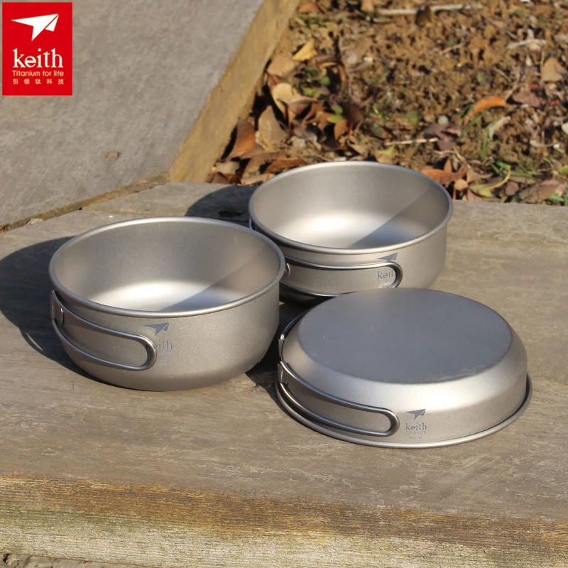 Camping Cooking Hardware - Keith 3PCS Titanium Cookware Pans Bowls