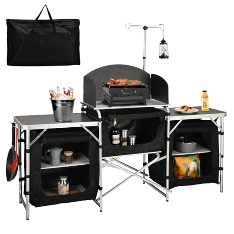 Cmaping Kitchen Table, Aluminu - Camping Cooking Table With Windshield review and price