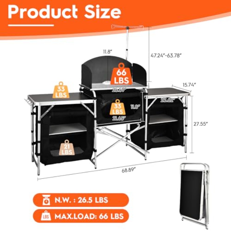 Cmaping Kitchen Table, Aluminu - Camping Cooking Table With Windshield review and price