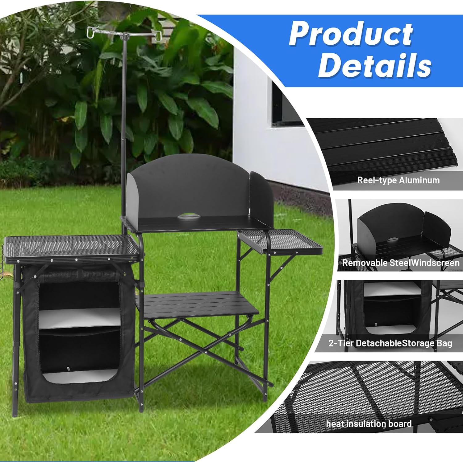 Portable Foldable Camping Kitc - Camping Cooking Table With Windshield review and price
