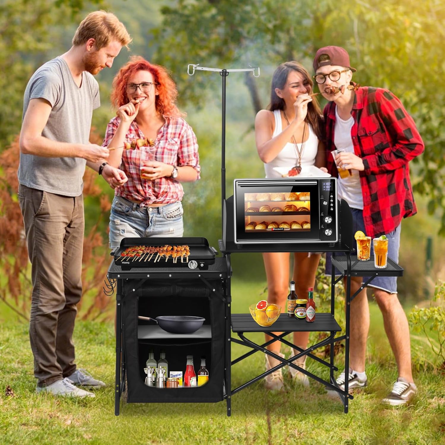 Portable Foldable Camping Kitc - Camping Cooking Table With Windshield review and price