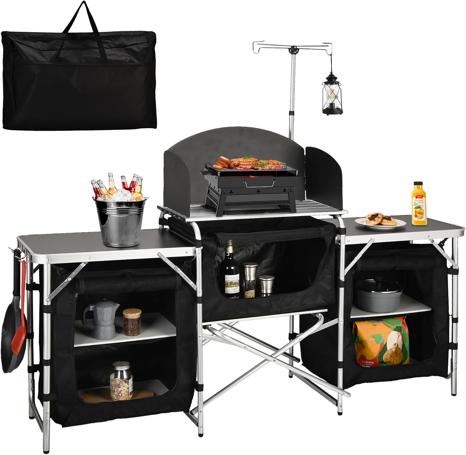 Aluminum Folding Camping Kitch - Camping Cooking Table With Windshield review and price