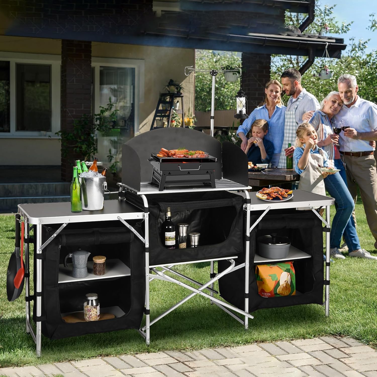 Aluminum Folding Camping Kitch - Camping Cooking Table With Windshield review and price